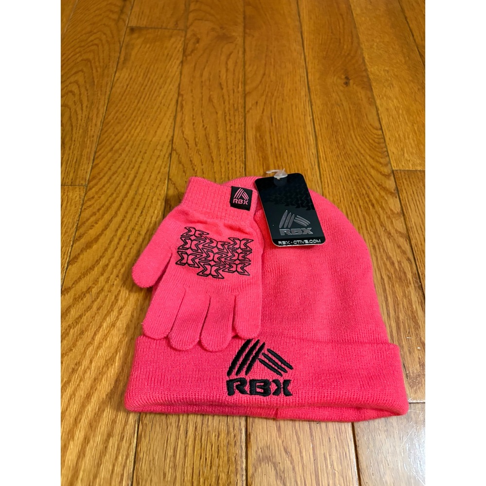 RBX Kids Neon Pink Beanie and Gloves Set Fleece Lined Winter Hat‎ Athletic Girls